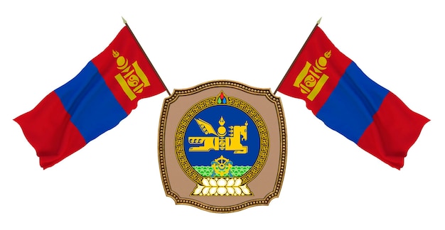 Vlag en het wapen van Mongolië Achtergrond voor redacteuren en ontwerpers Nationale feestdag 3D illustratie
