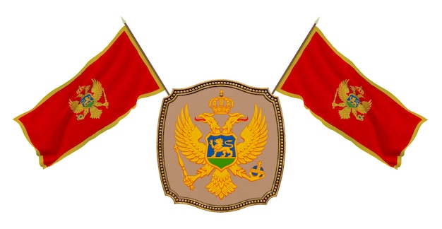 Vlag en het wapen van Montenegro Achtergrond voor redacteuren en ontwerpers Nationale feestdag 3D illustratie