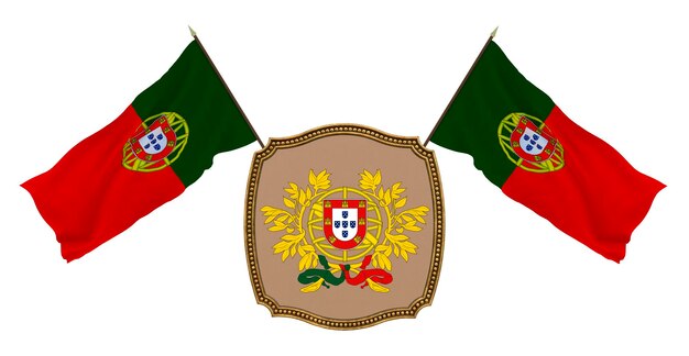 Vlag en het wapen van Portugal Achtergrond voor redacteuren en ontwerpers Nationale feestdag 3D illustratie
