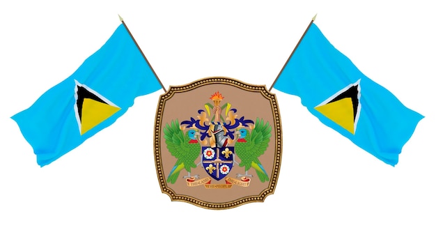 Vlag en het wapen van Saint Lucia Achtergrond voor redacteuren en ontwerpers Nationale feestdag 3D illustratie