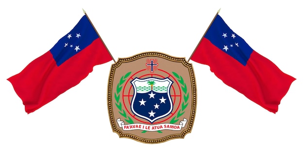 Vlag en het wapen van Samoa Achtergrond voor redacteuren en ontwerpers Nationale feestdag 3D illustratie