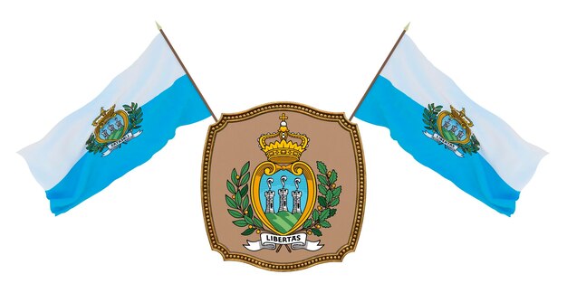 Vlag en het wapen van San Marino Achtergrond voor redacteuren en ontwerpers Nationale feestdag 3D illustratie