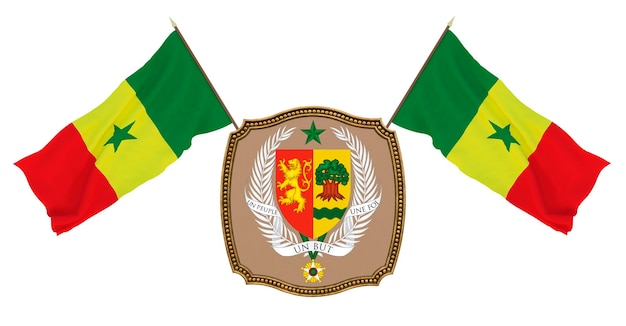 Vlag en het wapen van Senegal Achtergrond voor redacteuren en ontwerpers Nationale feestdag 3D illustratie