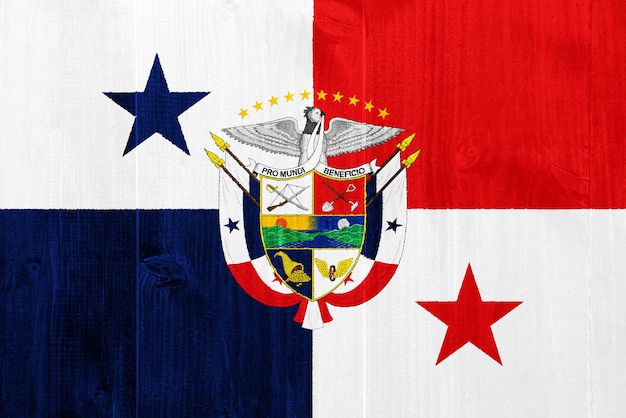 Vlag en wapenschild van de Republiek Panama op een gestructureerde achtergrond Concept collage