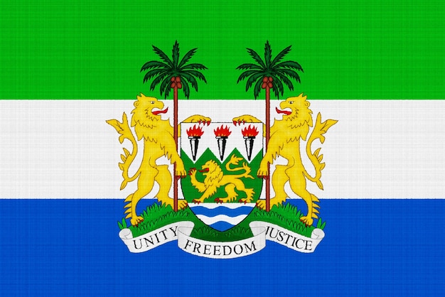 Foto vlag en wapenschild van de republiek sierra leone op een gestructureerde achtergrond concept collage