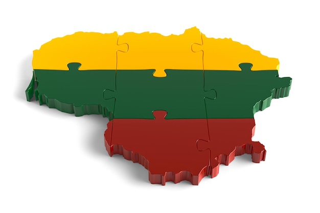 Vlag kleuren puzzel Litouwen kaart ontwerp 3D-rendering