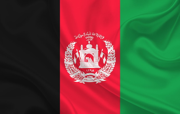 Vlag van Afghanistan land op golvende zijde stof achtergrond panorama - illustratie