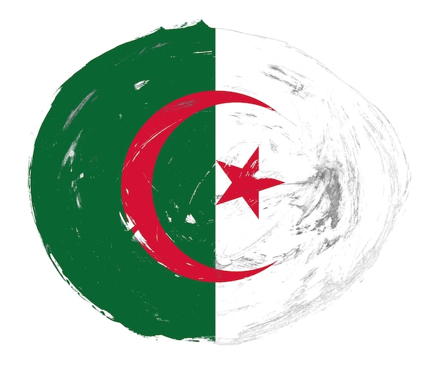 Vlag van Algerije geschilderd op een verontruste witte penseelachtergrond
