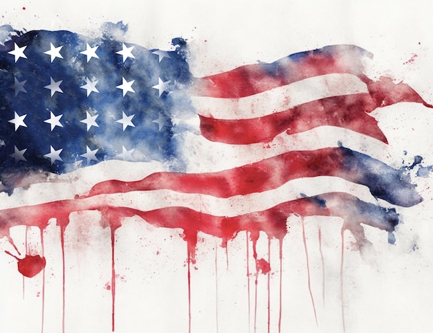 Vlag van Amerika hand getekende aquarel