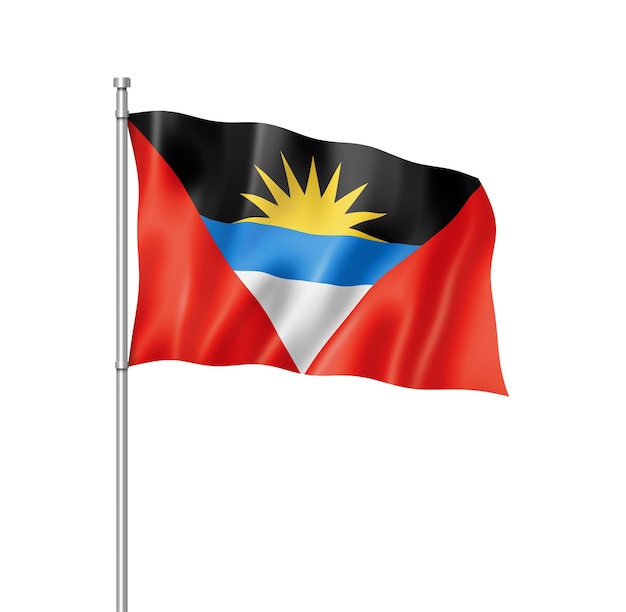 Vlag van antigua en barbuda, driedimensionaal renderen, geïsoleerd op wit