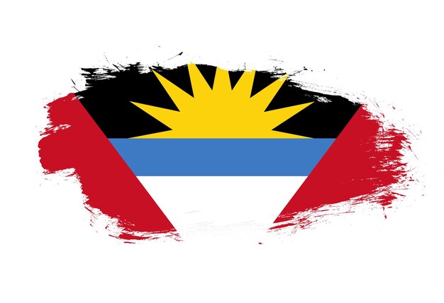 Vlag van Antigua en Barbuda op witte beroerte borstel achtergrond