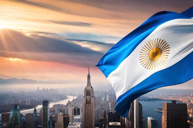 Vlag van Argentinië zijde closeup realistisch