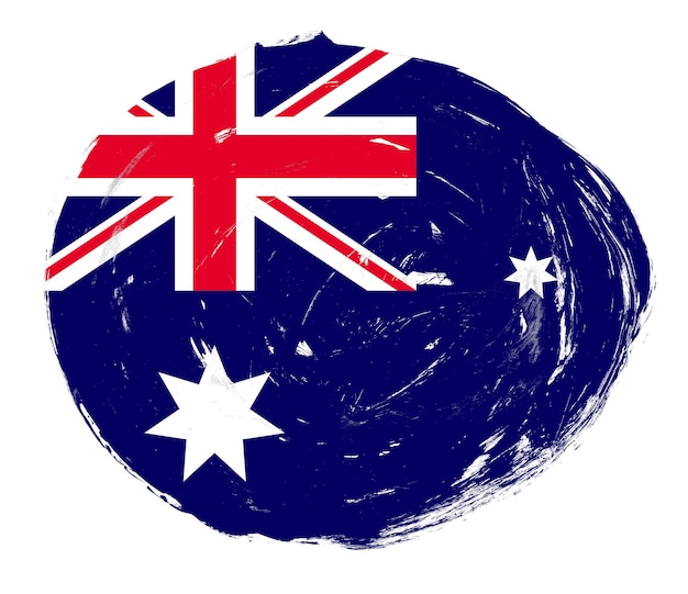 Vlag van Australië geschilderd op een verontruste witte penseelachtergrond