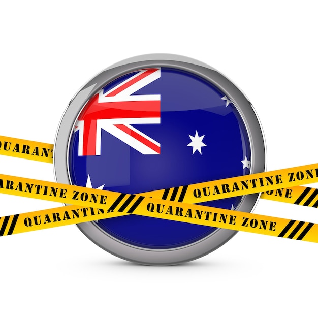 Vlag van Australië met gele quarantainewaarschuwing beveiligingstape d render