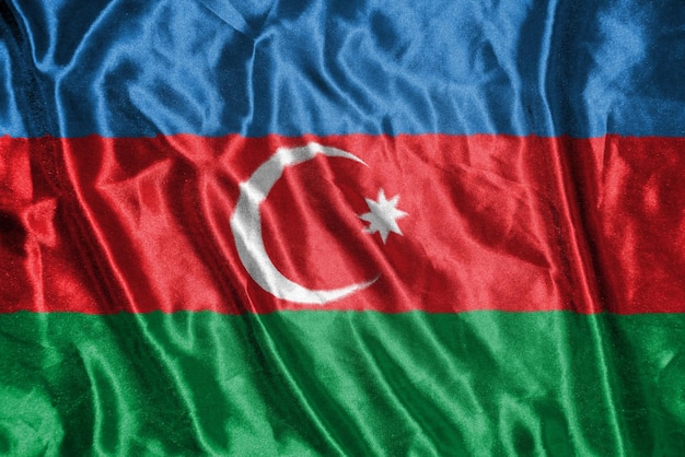 Foto vlag van azerbeidzjan satijnen vlag zwaaien stof textuur van de vlag