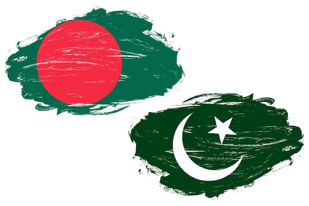 Vlag van Bangladesh en Pakistan samen op een witte achtergrond van de slagborstel