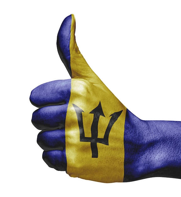 vlag van barbados bij de hand die goedkeuring aangeeft