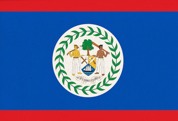 Vlag van Belize op stofoppervlak Belize nationale vlag op gestructureerde achtergrond