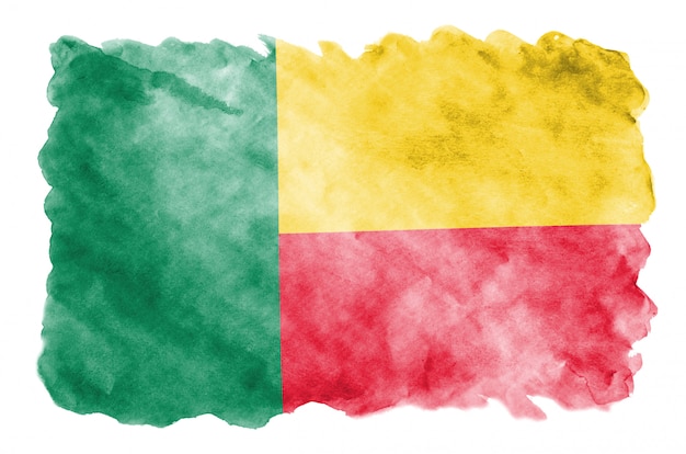 Vlag van Benin wordt afgebeeld in vloeibare aquarelstijl geïsoleerd op wit