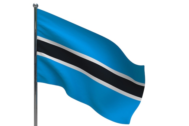 Vlag van Botswana op paal. Metalen vlaggenmast. Nationale vlag van Botswana 3D illustratie op wit