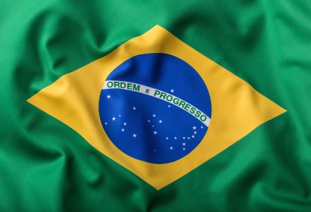 Vlag van Brazilië. Braziliaanse vlag met tekst Ordrm e progresso.