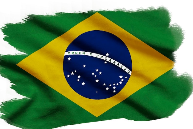 Vlag van Brazilië is afgebeeld in verfstijl op wit wordt geïsoleerd