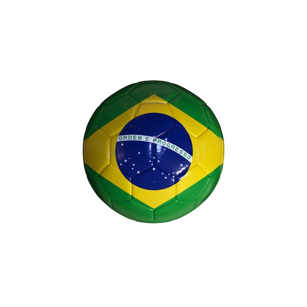 Vlag van Brazilië op een voetbal met een witte achtergrond