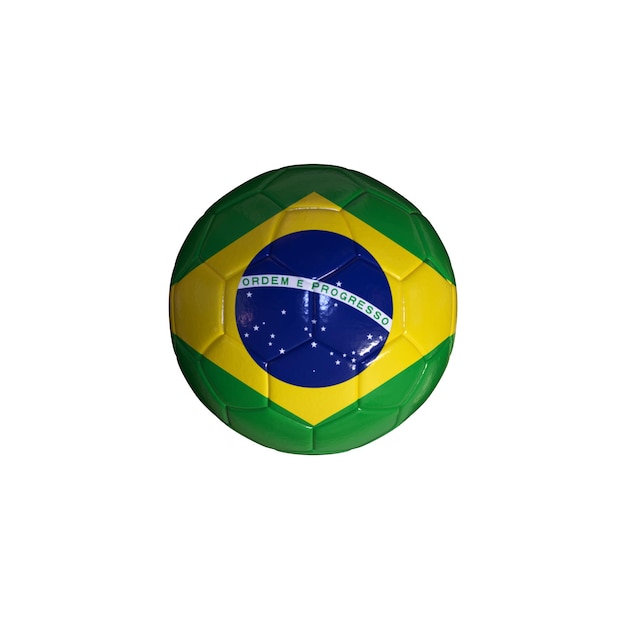 Vlag van Brazilië op een voetbal met een witte achtergrond