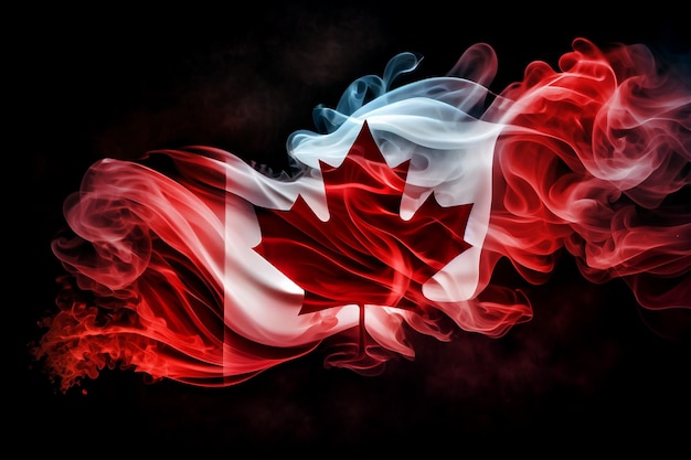 Vlag van Canada gemaakt van rook Oorlog of wild vuur antract banner concept Maple Leaf Generative Ai