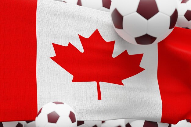 Vlag van Canada met Ball World Football 2022 Minimale 3D Render Illustratie