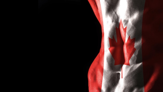 Vlag van Canada op abs spieren nationale sporttraining, bodybuilding concept, zwarte achtergrond