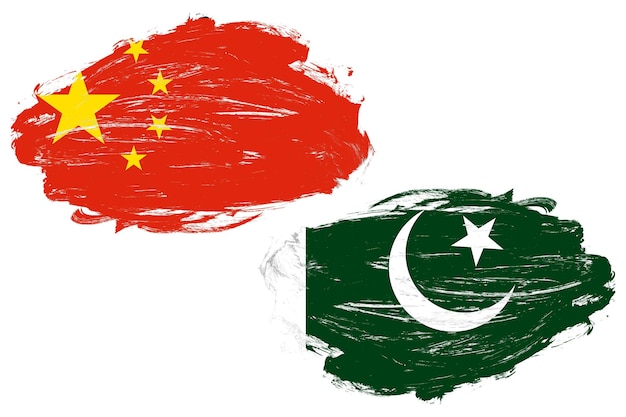 Vlag van China en Pakistan samen op een witte penseelachtergrond