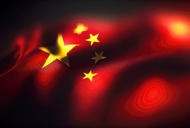 Vlag van China met glanzende bokeh lichte achtergrond Vlag van China in het donker met verlichtingslicht Nationaal dagconcept Generatieve AI