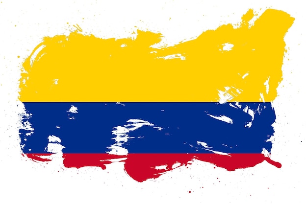 Vlag van Colombia met geschilderd grunge penseelstreek effect op witte achtergrond