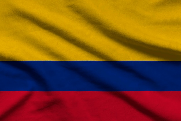 Vlag van Colombia op golvende stof.