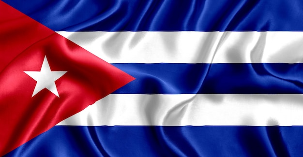 Vlag van Cuba zijde close-up achtergrond