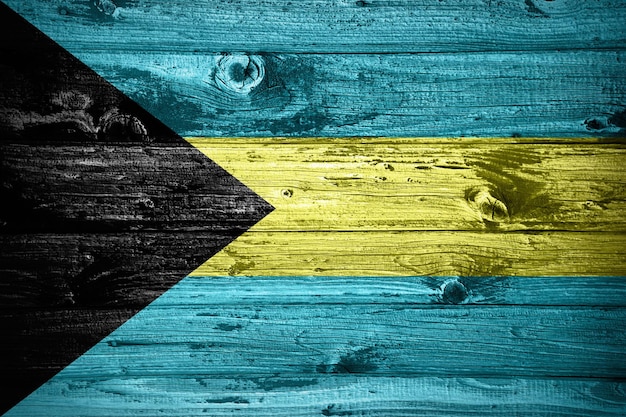 Vlag van de Bahama's op houten planken achtergrond houten vlag