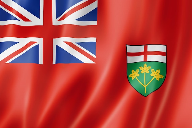 Vlag van de provincie van Ontario, Canada zwaaiende banner collectie. 3D illustratie