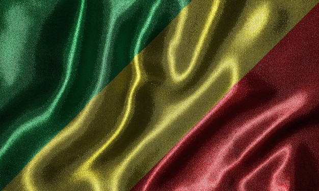 Vlag van de Republiek Congo-Fabric vlag van Republiek Congo-land, achtergrond van wuivende vlag.