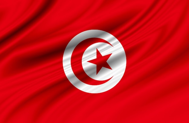 Vlag van de Republiek Tunesië waait in de wind. Achtergrondstructuur. Tunis