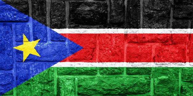 Vlag van de Republiek Zuid-Soedan op een gestructureerde achtergrond Concept collage