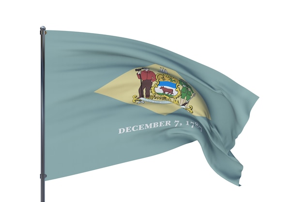 Vlag van de staat Delaware. 3D illustratie, geïsoleerd op wit, vlaggen van de Amerikaanse staten en territoria