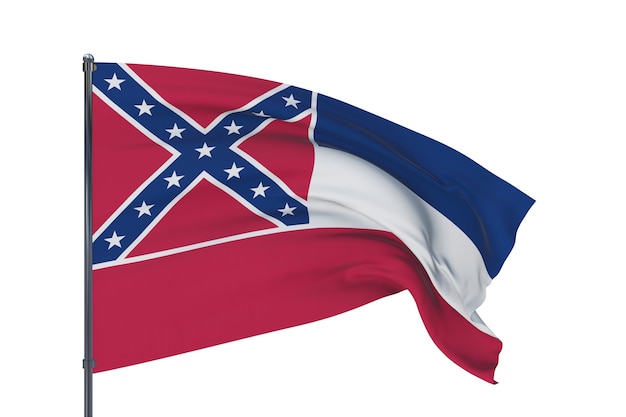 Vlag van de staat Mississippi. 3D illustratie, geïsoleerd op wit, vlaggen van de Amerikaanse staten en territoria