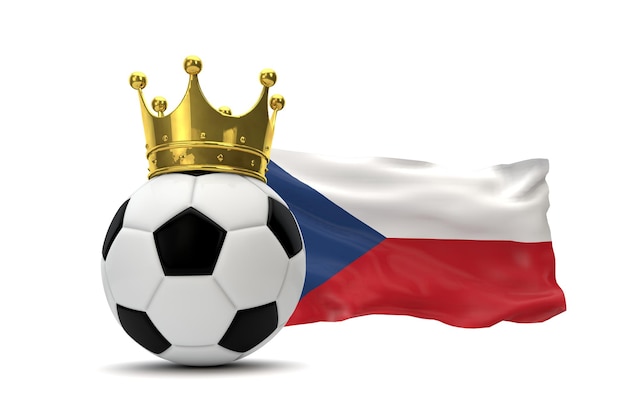 Vlag van de Tsjechische Republiek en voetbal met gouden kroon 3D-Rendering