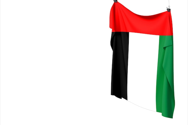 Vlag van de VAE 3D-rendering met symbool van overwinning, verovering, nationale viering van de Verenigde Arabische Emiraten