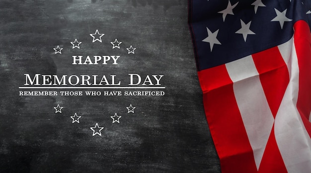Foto vlag van de verenigde staten van amerika op een schoolbord achtergrond gelukkige herdenkingsdag