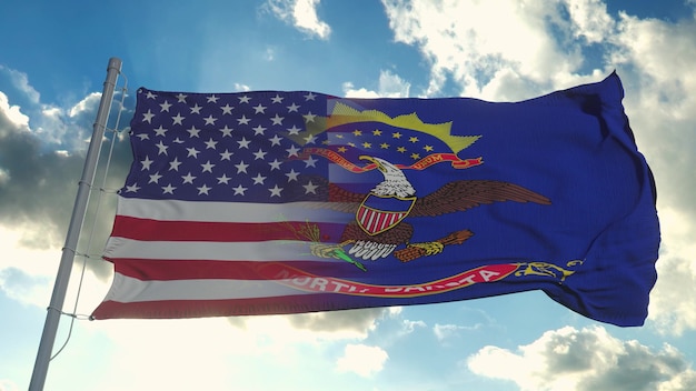 Vlag van de VS en de staat North Dakota