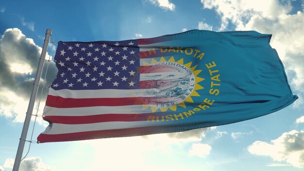 Vlag van de VS en de staat South Dakota
