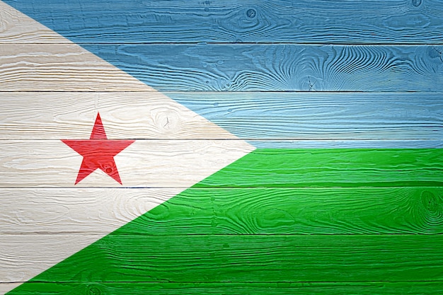 Vlag van Djibouti geschilderd op oude houten plank achtergrond