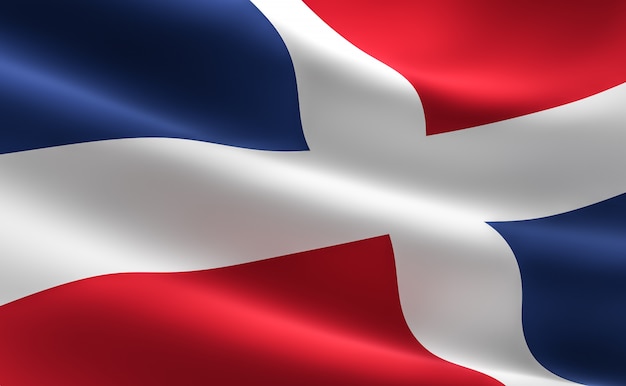 Vlag van Dominicaanse Republiek. 3D-afbeelding van de Dominicaanse Republiek vlag zwaaien.